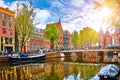 Channel in Amsterdam Netherlands houses river Amstel Royalty Free Stock Photo