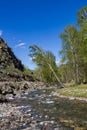 Channel and banks of the mountain river Maliy Yaloman, Altai, Russia Royalty Free Stock Photo