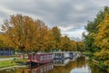 Channel with barges, Leiden, Netherlands Royalty Free Stock Photo
