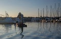 Channel Islands harbor at afternoon sunset with sea lions on dock at Port Hueneme California USA Royalty Free Stock Photo