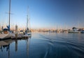 Channel Islands harbor reflections at afternoon sunset in Port Hueneme California USA Royalty Free Stock Photo