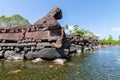 A channel and town walls in Nan Madol - prehistoric ruined stone city. Pohnpei, Micronesia, Oceania.