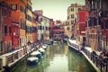 Channel in Venice with bridge boat gondola