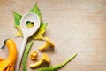 Chanterelle on cutting board food abstract autumn background