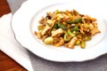 Chanterelle mushrooms and asparagus with barley Royalty Free Stock Photo