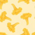 Chanterelle mushrooms seamless pattern. Vector yellow food background. Royalty Free Stock Photo