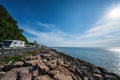 Beautiful seascape view with endless horizon at kung wiman beach chanthaburi city thailand