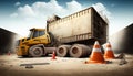 Chantier Site en Constrution website construction helmet working man traffic cone work building panel signs boundary signage Royalty Free Stock Photo