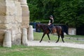 Chantilly, France - august 14 2016 : horsewoman near the castle of Chantilly