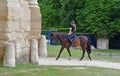 Chantilly, France - august 14 2016 : horsewoman near the castle of Chantilly