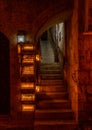 Chanuka lights on old jerusalem city street Royalty Free Stock Photo