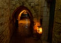 Chanuka lights on old jerusalem city street Royalty Free Stock Photo