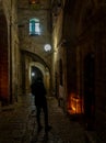 Chanuka lights on old jerusalem city street Royalty Free Stock Photo