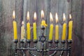 Chanukah candles all in a row. Bright, shiny the Jewish holiday. Royalty Free Stock Photo