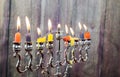 Chanukah candles all in a row. Bright, shiny the Jewish holiday. Royalty Free Stock Photo