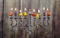 Chanukah candles all in a row. Bright, shiny the Jewish holiday. Royalty Free Stock Photo