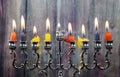 Chanukah candles all in a row. Bright, shiny the Jewish holiday. Royalty Free Stock Photo