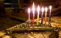 Chanukah Candles in a Modern Metal Menorah