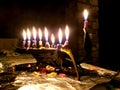 Chanukah Candles in a Modern Metal Menorah