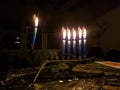 Chanukah Candles in a Modern Metal Menorah