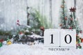 Chanukah December 10th Calendar Blocks with Christmas Decorations Royalty Free Stock Photo