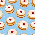 Chanukah donut seamless pattern.Sufganiyot. Jewish traditional dessert on the holiday of Hanukkah background. Vector