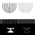 Chanukah menorah Jewish holiday candelabra with candles Israel candle holder set icon grey black color vector illustration image