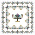 Chanukah square frame. Menorah, Hanukiah. Jewish holiday Hanukkah. Hand draw, Doodle. Vector illustration on isolated