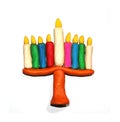 Chanukia from plasticine of different colors. Hanukkah. Jewish holiday