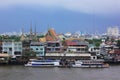 Chao Phraya River with some boats and buildings at Bangkok, Thailand