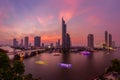 Chao Phraya River under sunset sky, twilight, view from top of Bangkok building Royalty Free Stock Photo