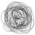 Chaos from doodles. Scratched object made of lines. Hand drawn style. Tangled sphere with swirls Royalty Free Stock Photo