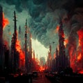 Chaos in a modern city after apocalypse digital art Royalty Free Stock Photo