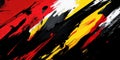 A chaotic abstract background with bold brush strokes in red, yellow, and black,