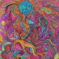 The chaotic beauty of a mind through melting brain forms, psychedelic abstract artwork and colorful