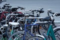 Chaotic bicycle/bike parking in a city - public transport Royalty Free Stock Photo