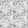 Chaotic black lines on white, seamless pattern