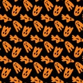 Chaotic black orange yellow poltergeist ghost boo seamless pattern