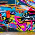 A chaotic blend of graffiti tags and vibrant brushstrokes, evoking a sense of urban energy and expression5, Generative AI