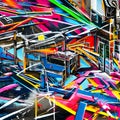 A chaotic blend of graffiti tags and vibrant brushstrokes, evoking a sense of urban energy and expression2, Generative AI