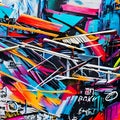 A chaotic blend of graffiti tags and vibrant brushstrokes, evoking a sense of urban energy and expression1, Generative AI
