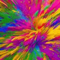 A chaotic burst of splattered paint in vibrant shades of pink, green, and yellow4, Generative AI