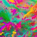 A chaotic burst of splattered paint in vibrant shades of pink, green, and yellow2, Generative AI