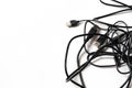 Chaotic cables isolated on white background Royalty Free Stock Photo