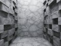 Chaotic cubes construction. Empty dark concrete room interior Royalty Free Stock Photo