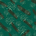 Chaotic cucumber seamless pattern on green background. Cucumbers vegetable endless wallpaper