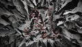 A chaotic and dynamic scene where shards of paper