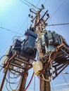 Chaotic electric wires in village Boks in Albania Royalty Free Stock Photo