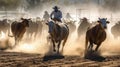 The chaotic and exciting movements of a rodeo event with bulls bucking and cowboys holding on for created with Generative AI Royalty Free Stock Photo