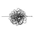 Chaotic line arrow. Doodle chaos simple drawn symbol, confused messy knot tangle scribbled line. Vector isolated